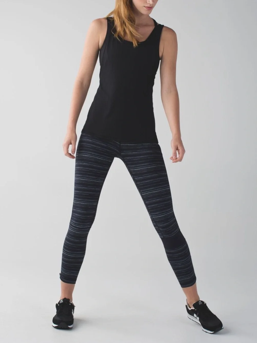 Lululemon RUN THE WORLD Blue Stripes Leggings Size 4 Ankle Zip Butterfly Waist